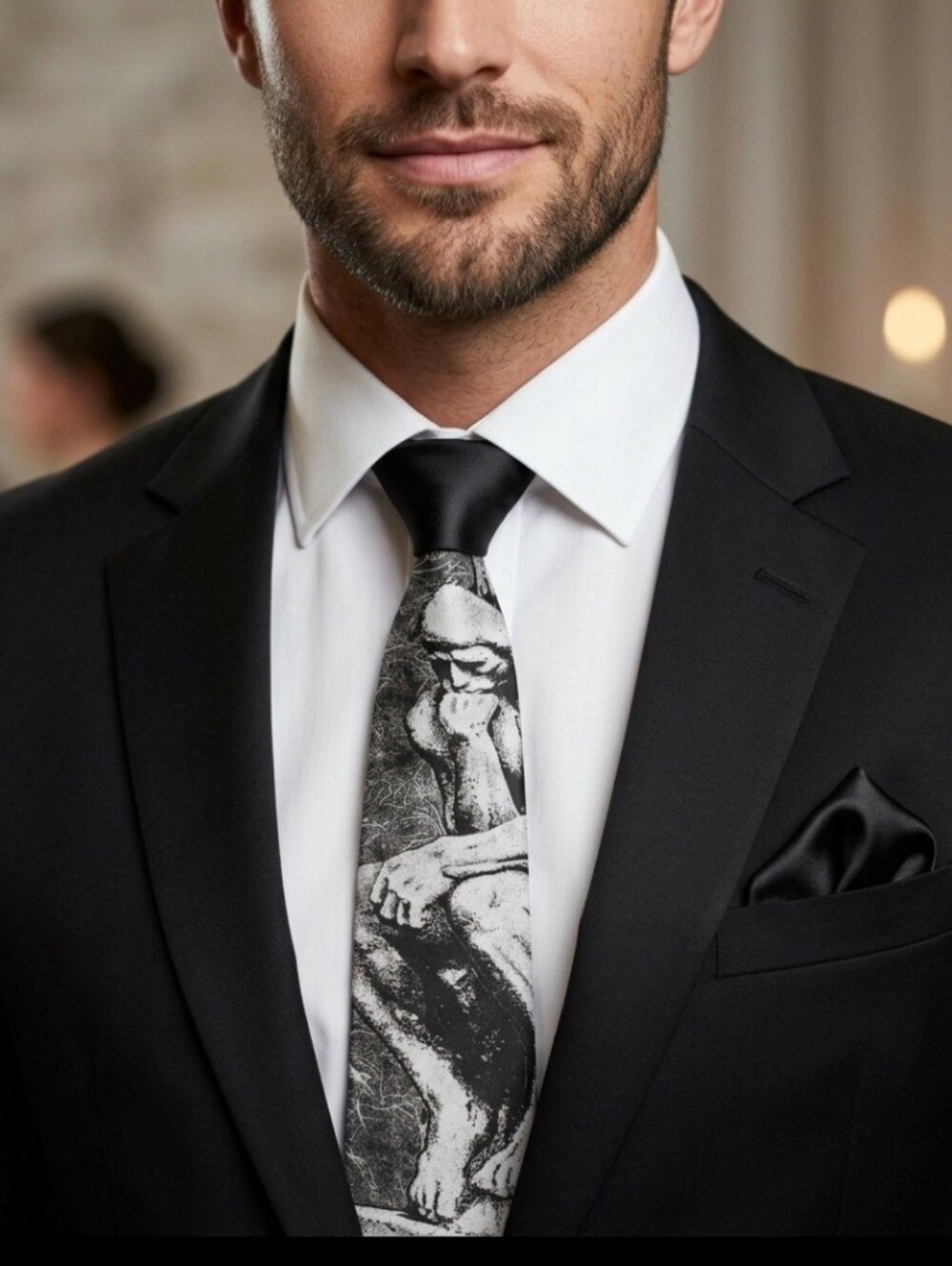 Ralph Marlin Original "The Thinker" Men's Necktie / Grey, Black, White